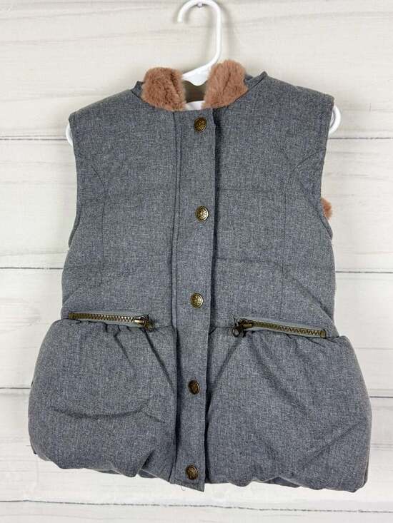 Nicole Miller Other - Nicole Miller New York Girls Gray Puffer Vest with Faux Fur Hood Size 6